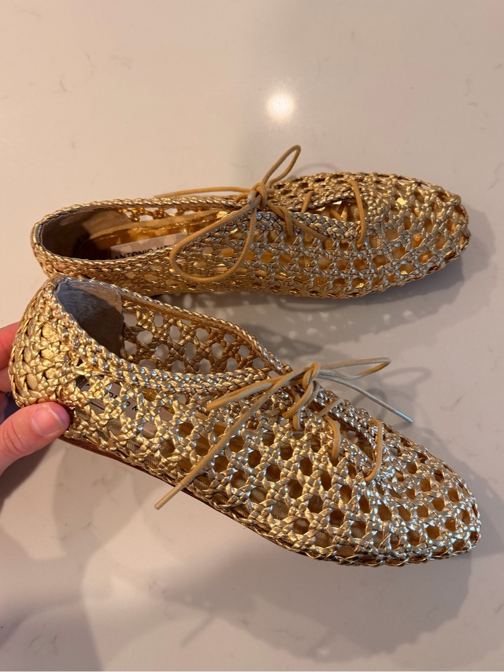 Antonio Melani gold woven leather shoes size 6